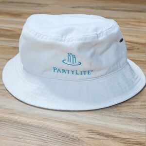 💜PartyLite Ivory & Turquoise Embroidered Logo Bucket Hat